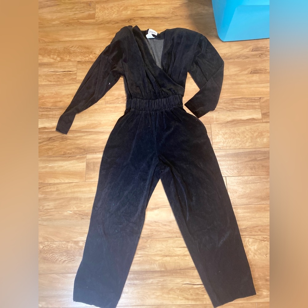 Vintage 80s Black Velvet Oakbrook Sport Jumpsuit